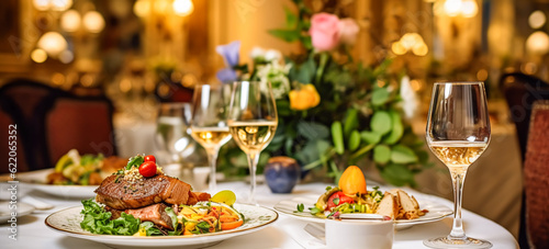 Luxury food service  main course served at a restaurant or formal dinner event in classic English style in the luxurious hotel or country estate  generative ai