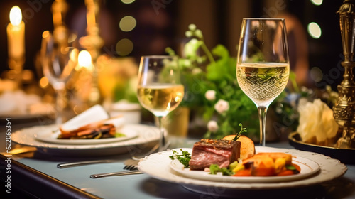 Luxury food service  appetisers and desserts served at a restaurant or formal dinner event in classic English style in the luxurious hotel or country estate  generative ai