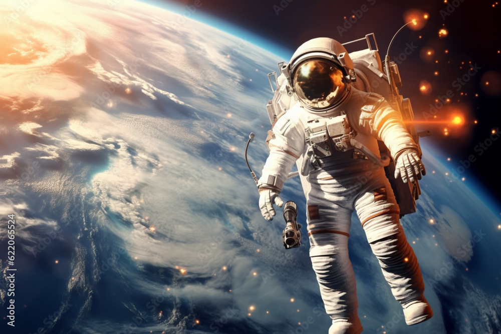 Astronaut in the outer space over the planet Earth Astronaut in the outer space over the planet Earth