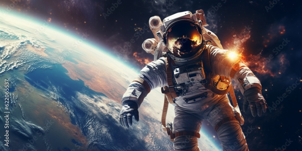 Astronaut in the outer space over the planet Earth Astronaut in the outer space over the planet Earth