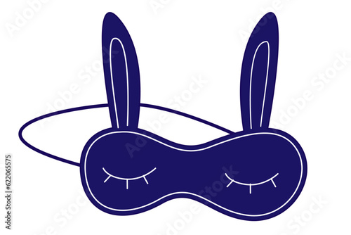 Cute sleeping mask with bunny ears. Good sleep element. Eye protection accessory. Simple vector flat Illustration. 
