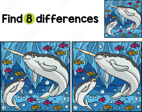 Fototapete Narwhal Animal Find The Differences