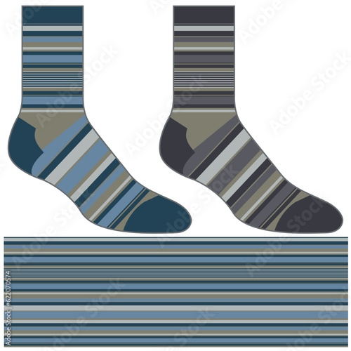 Vector realistic long socks with shadow isolated on white background. Athletic sock clothing mocks the calf. Mockup sportswear template for playing football or basketball.
