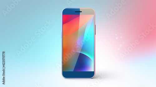 Modern mobile phone, banner. Big touch screen of smartphone with colored wallpaper in the colofull background