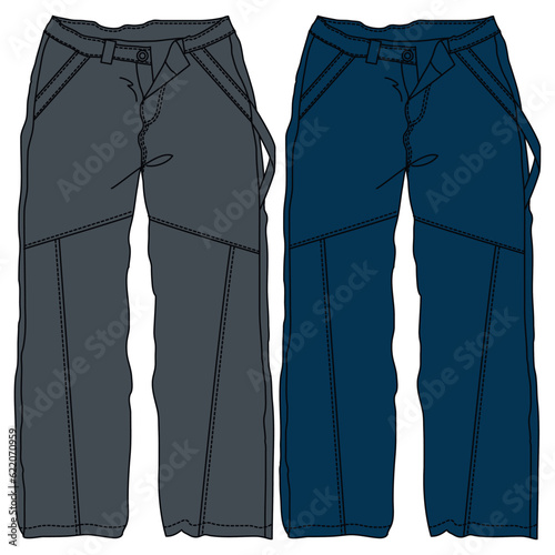 Silhouettes or technical lines of jean pants with seasonal cuts and pockets for men, boys, girls or women.