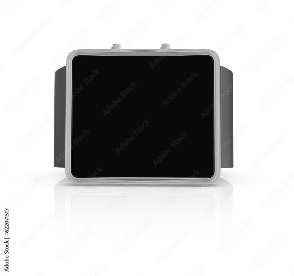 Electronic wristwatch with empty black screen on white background. 3D rendering Electronic wristwatch with empty black screen on white background. 3D rendering