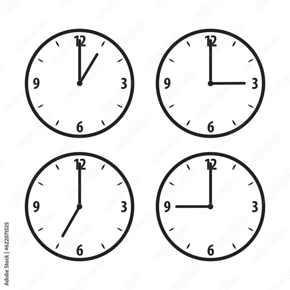Clock icon. Important time of the clock sign. Complete twelve hours pointed clockwise o'clock vector illustration. Thin line designs style Clock icon. Important time of the clock sign. Complete twelve hours pointed clockwise o'clock vector illustration. Thin line designs style