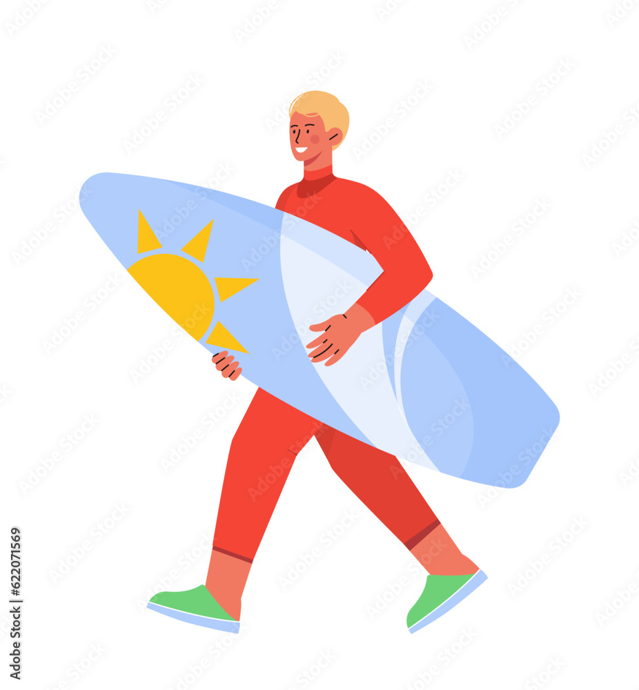 Man with surfboard sticker concept Man with surfboard sticker concept