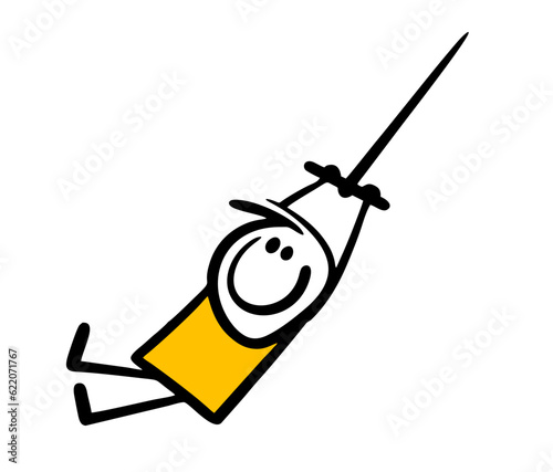 Cheerful man is swinging on a bungee over a precipice. vector illustration of adult entertainment.