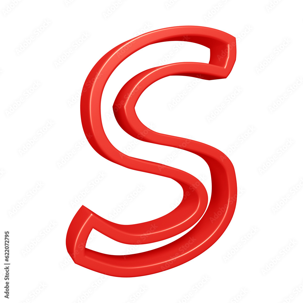 3D red alphabet letter s for education and text concept