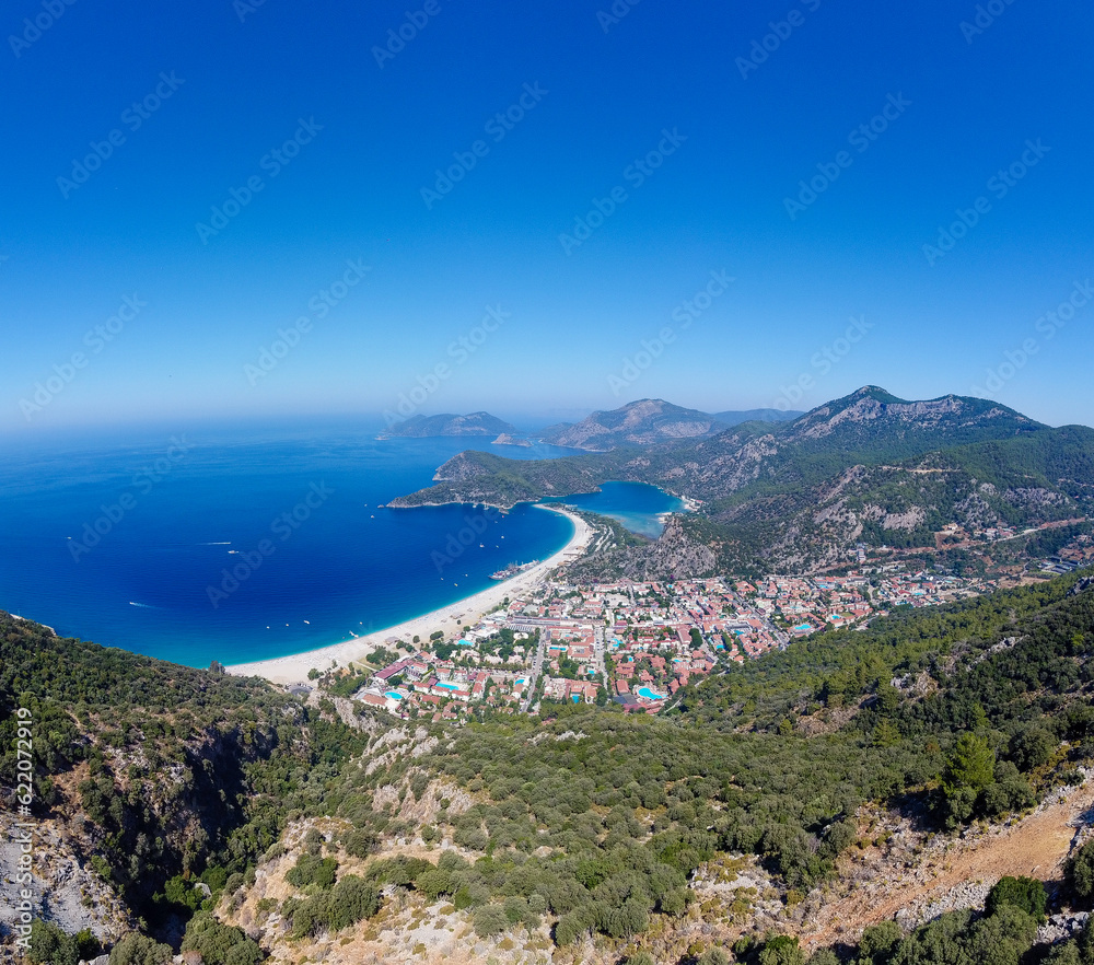 Aerial wide angle Oludeniz (Blue Lagoon) district.
