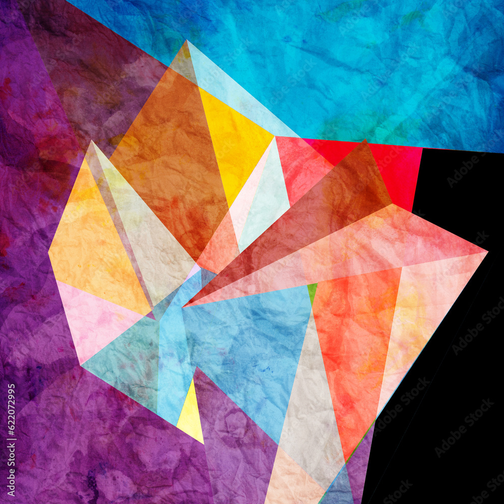 Abstract colorful watercolor background with different geometric elements