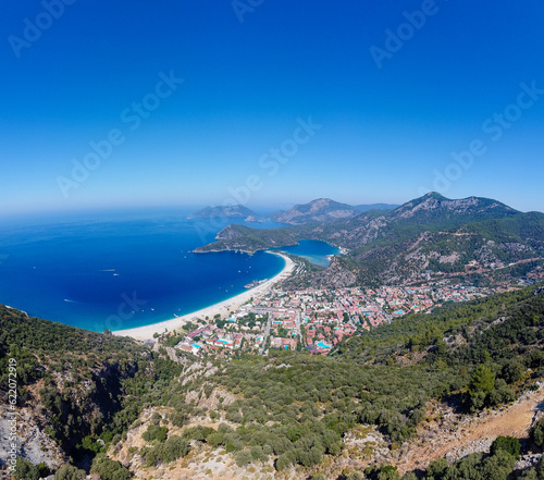 Aerial wide angle Oludeniz (Blue Lagoon) district.