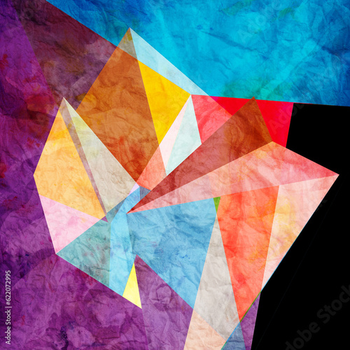 Abstract colorful watercolor background with different geometric elements