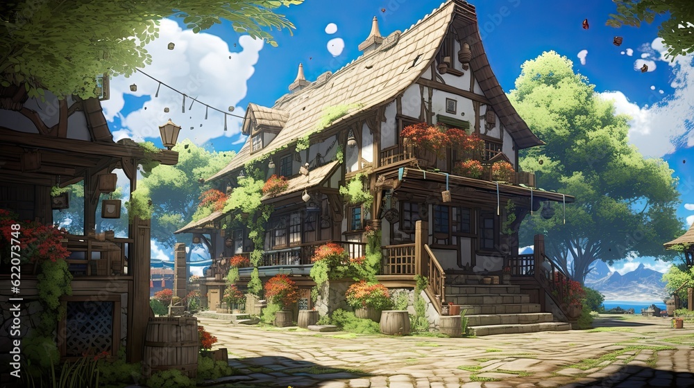 Obraz premium The town of the city. AI generated art illustration.