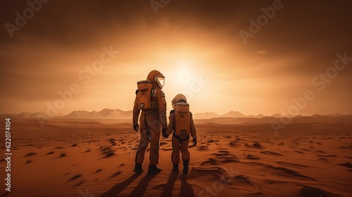 Vater und Sohn als Astronauten auf dem Mars. Den roten Planeten erkunden als Familie.