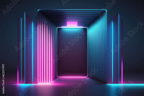 Colorful light-emitting line display space, ai generated