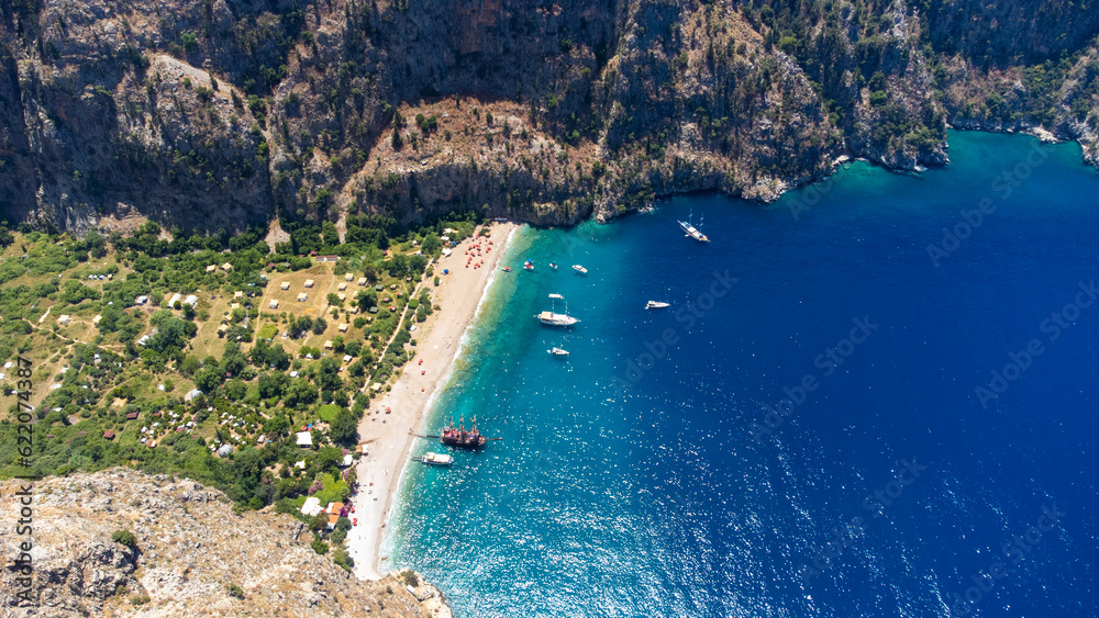 Aerial view of Butterfly Valley in Fethiye district.