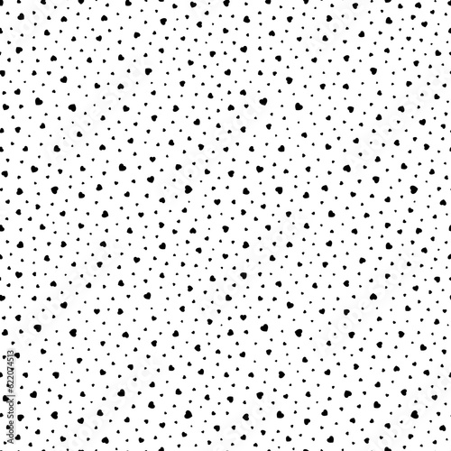 Small heart seamless pattern. Repeating love background. Repeated scattered hearts for design prints. Scattering graphic motif. Repeat lattice. Randomly heart. Decorative elements. Vector illustration