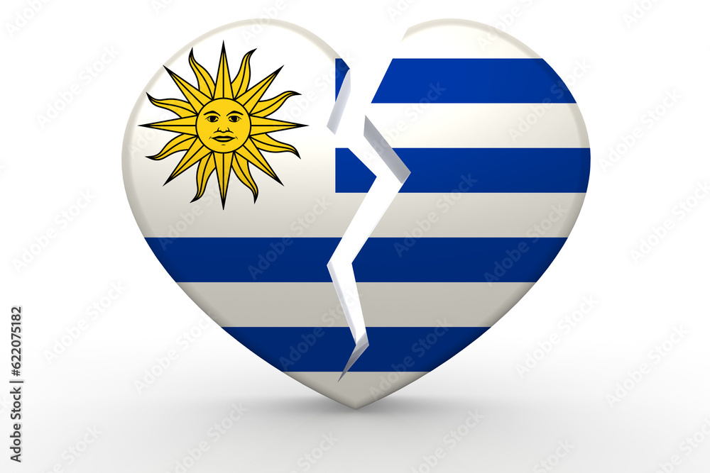 Obraz premium Broken white heart shape with Uruguay flag, 3D rendering
