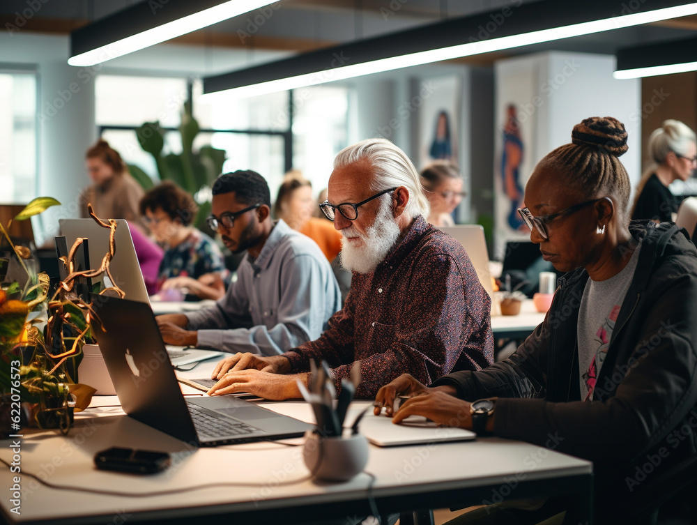 Fototapeta premium A Diverse Group of Senior Individuals Working in a Tech Startup Environment | Generative AI