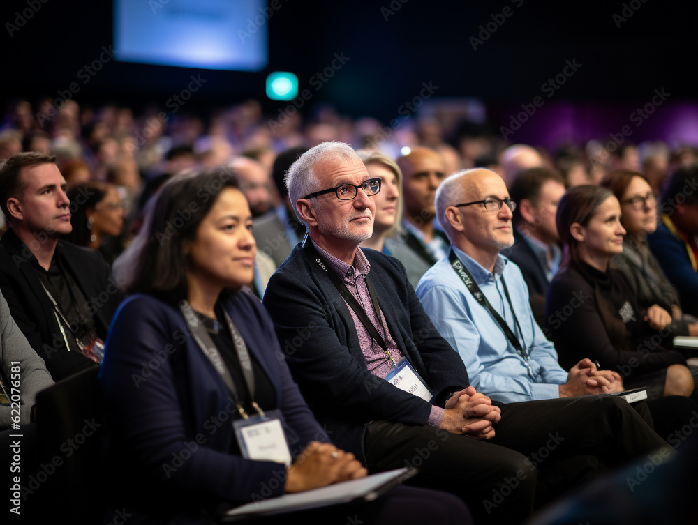Obraz premium A Group of Individuals Aged 50 and Above Engaged in a Tech Conference | Generative AI