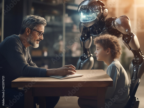 An Older Man and a Child with a Futuristic Robot | Generative AI