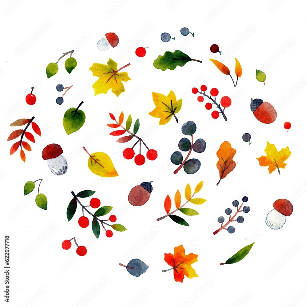 Autumn watercolor elements on a white background Autumn watercolor elements on a white background