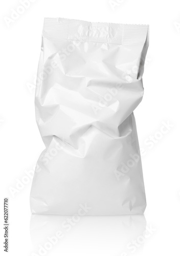 Crumpled blank paper bag package with creases isolated on white with clipping path