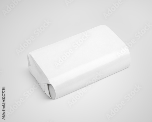 White soap wrap box package on gray background with clipping path