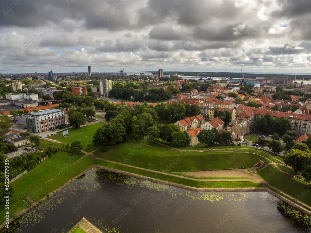 Klaipeda, Lithuania: representative aerial view of Old Town in the summer