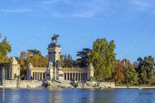 The Monument to King Alfonso XII is located in Buen Retiro Park, Madrid, Spain.