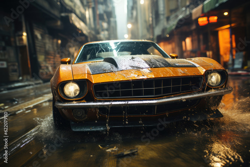A thrilling car chase scene through a bustling cityscape. Generative AI © GMZ