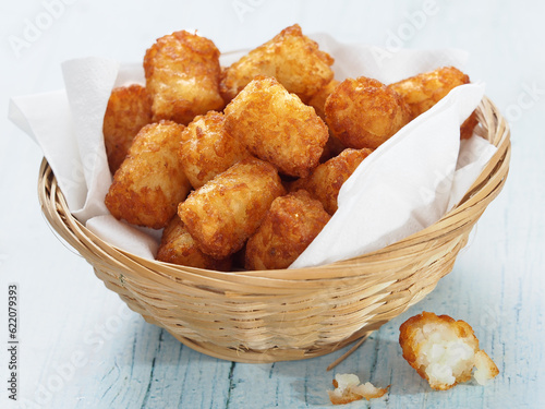 close up of rustic golden potato tater tots