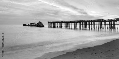 Pier and Concrete Ship - Seacliff  Beach, Aptos, California