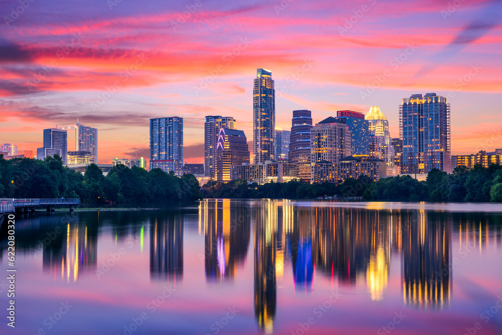 Austin, Texas, USA skyline on the Colorado River.