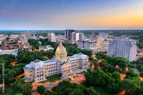 Jackson, Mississippi, USA cityscape at dusk. photo