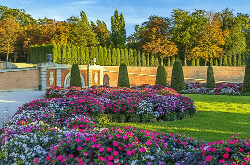 flower beds in Buen Retiro Park, Madrid, Spain