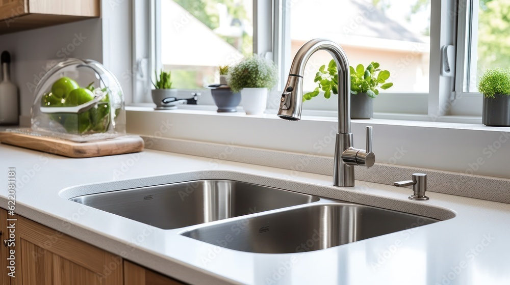 close-up of a kitchen sink .Generative AI.