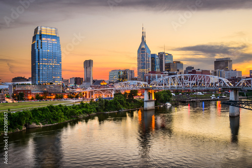 Nashville  Tennessee downtown skyline at Shelby Street Bridge.