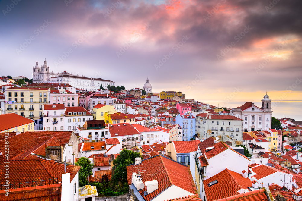 Lisbon, Portugal twilight cityscape at the Alfama District.
