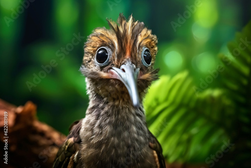 photo of a humming face against a green forest background