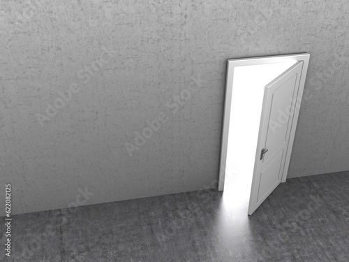abstract 3d illustration of opening door in concrete room