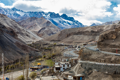 Photography Aerial view of indian village at Lamayuru Monastery in Ladakh Region, India