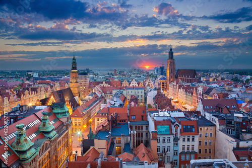 Image of Wroclaw, Poland during twilight blue hour.