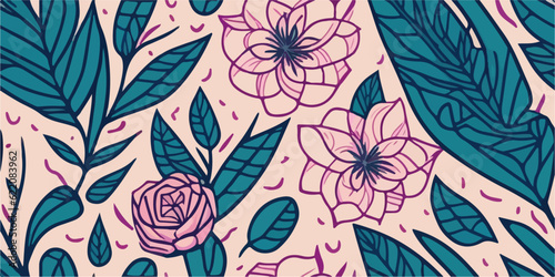 Boho Chic: Vector Illustration of Pink Roses Pattern for Bohemian-inspired Designs