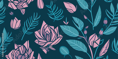 Art Nouveau Inspired: Vector Illustration of Pink Roses Pattern for Decorative Arts