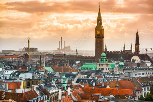 Copenhagen, Denmark old city skyline.