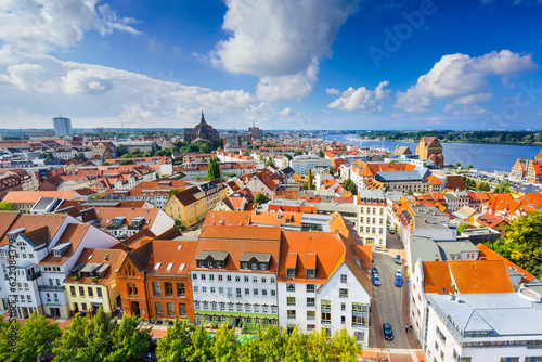 Rostock, Germany old city skyline.