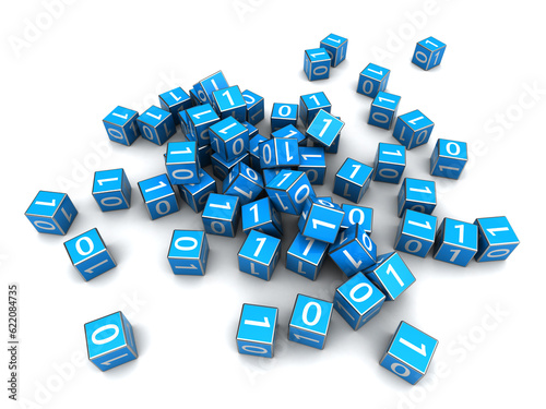 abstract 3d illustration of igital cubes over white background